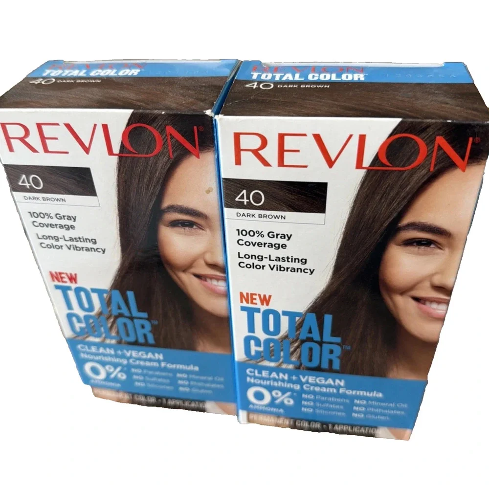 2x Revlon Total Color Permanent Hair Dye 40 Dark Brown, Clean & Vegan, Rare, HTF